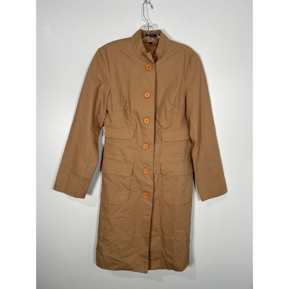 Jacob Tan Brown Cotton Button Up Trench Coat Jacket Utility Minimalist Small